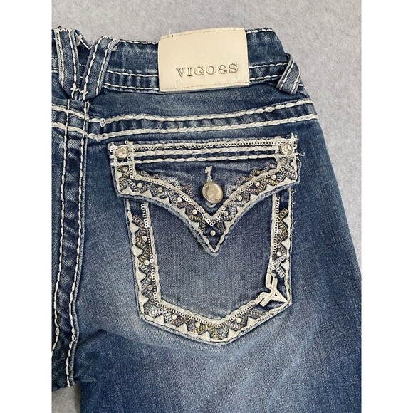 Vigoss Jeans Capri Bling Women's 27 Denim Blue New‎ York Capri Y2K Pants Gems - Picture 4 of 16